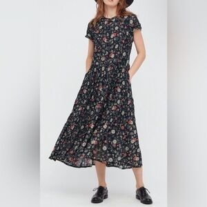 Ines De La Fressange x Uniqlo Chiffon Twist Pleated Midi Dress Kringle Floral